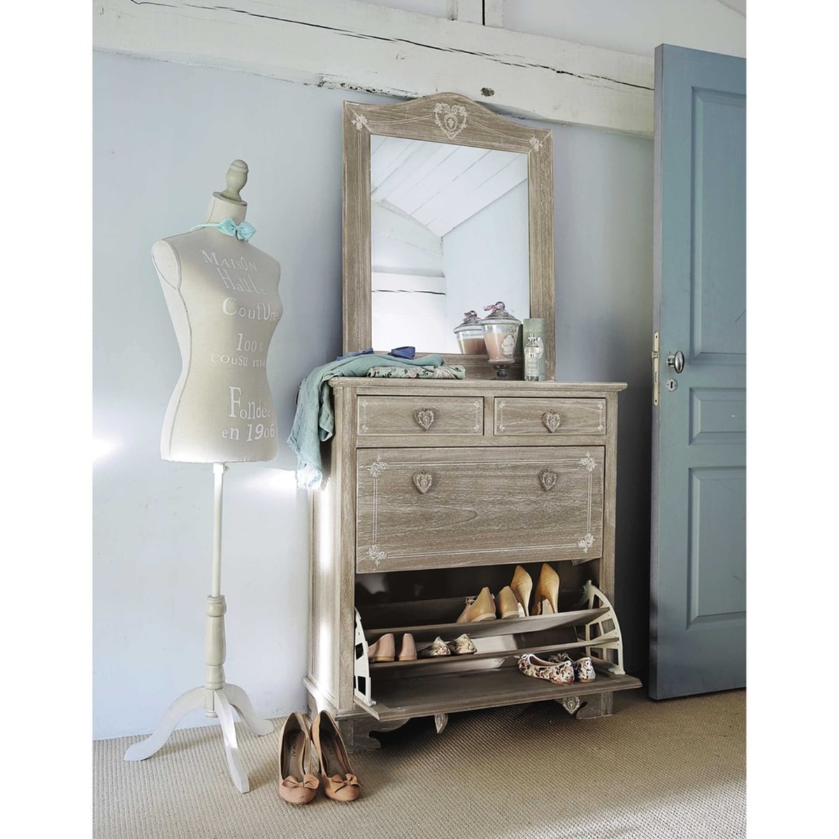 Paulownia wood shoe cabinet W 90cm Camille – image 3