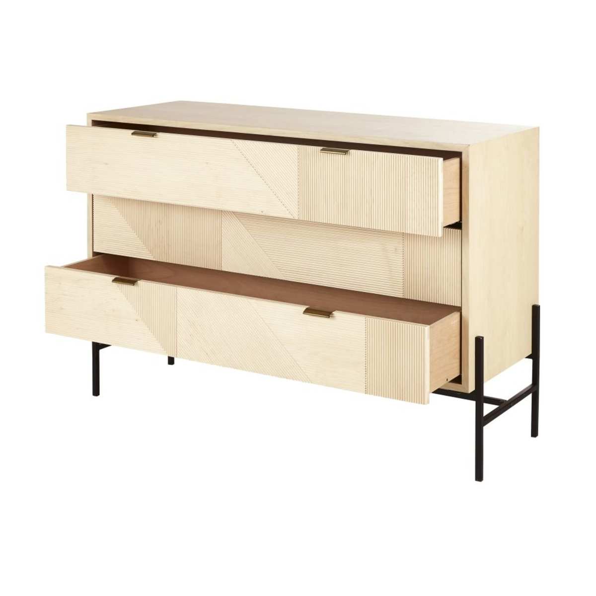 3-drawer graphic effect carved chest of drawers Sendai – image 2
