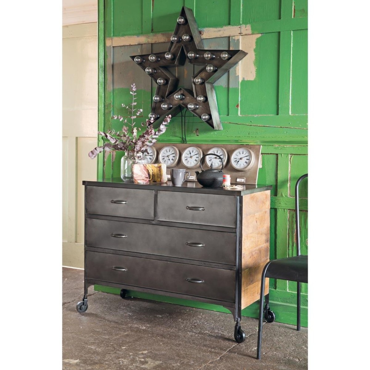Antiqued metal drawer chest on castors W 105cm Dupleix – image 2