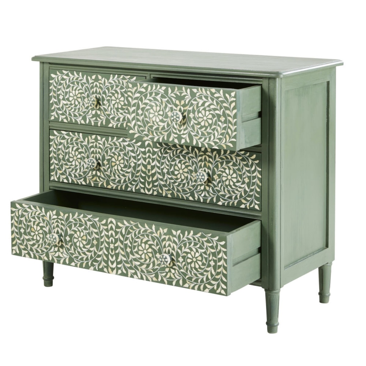 4-Drawer Chest of Drawers in Khaki with Floral Print Anoushka – image 3