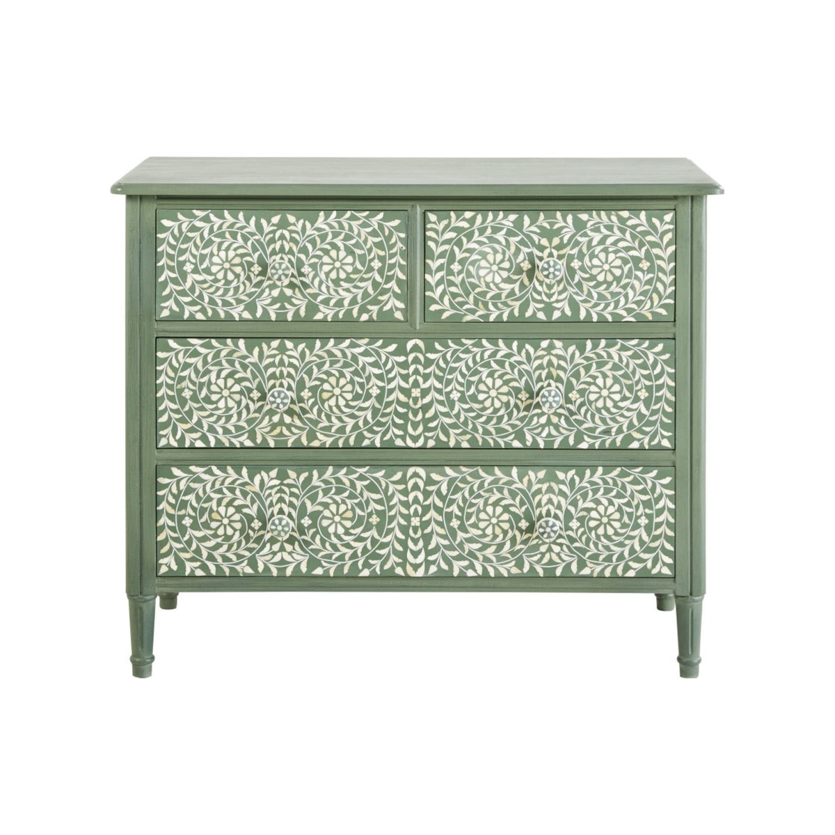 4-Drawer Chest of Drawers in Khaki with Floral Print Anoushka – image 1