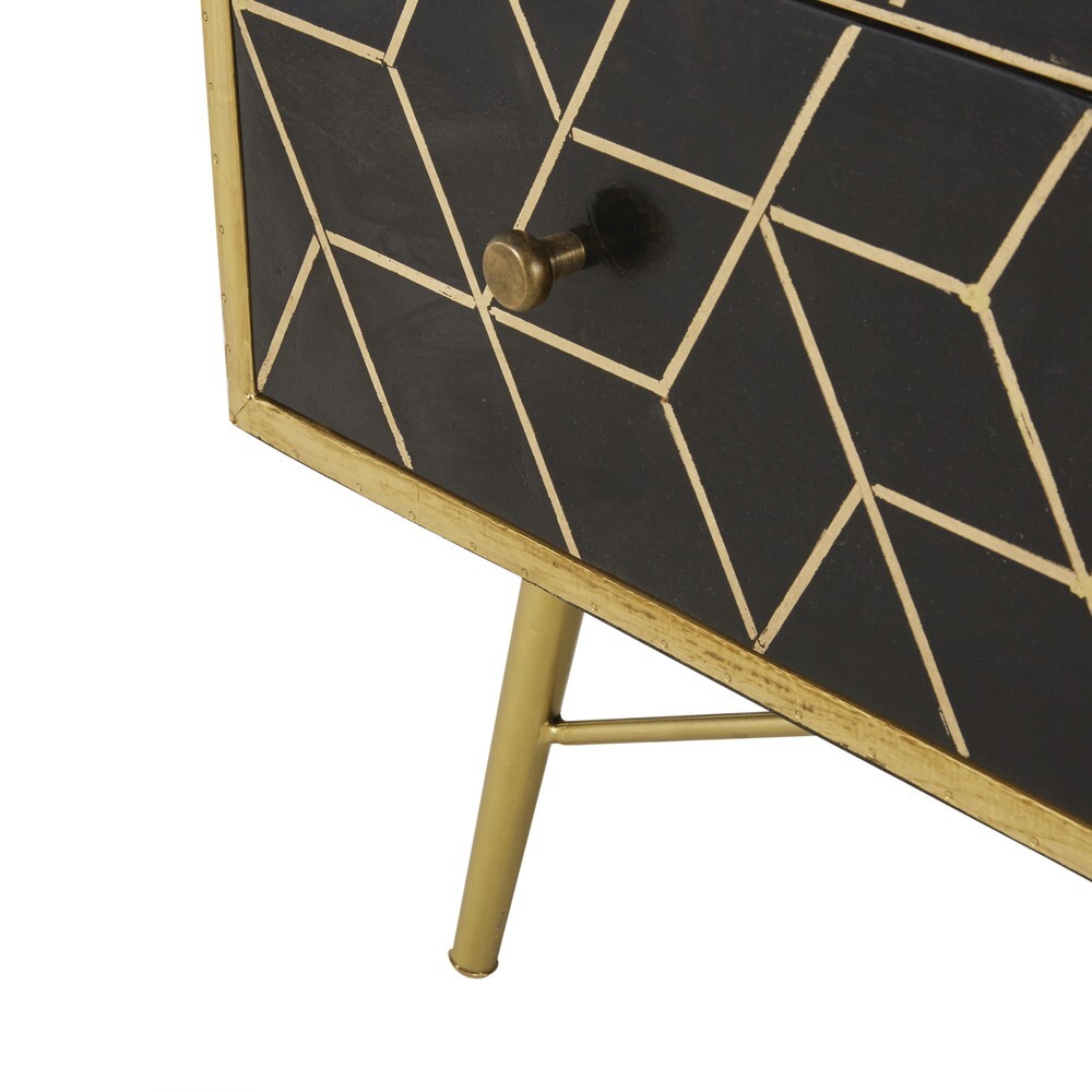 Gold Metal and Black Solid Mango Wood 3-Drawer Chest – image 3