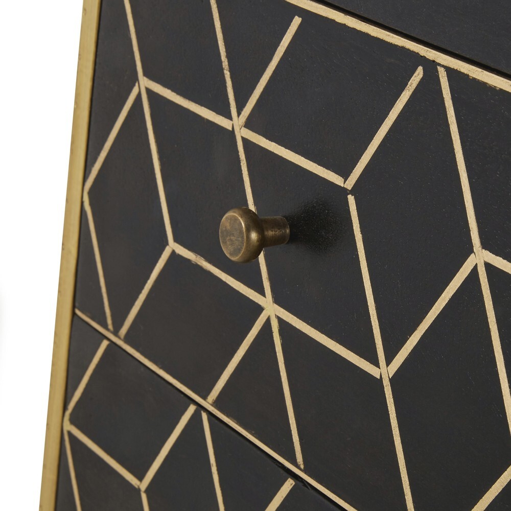 Gold Metal and Black Solid Mango Wood 3-Drawer Chest – image 4