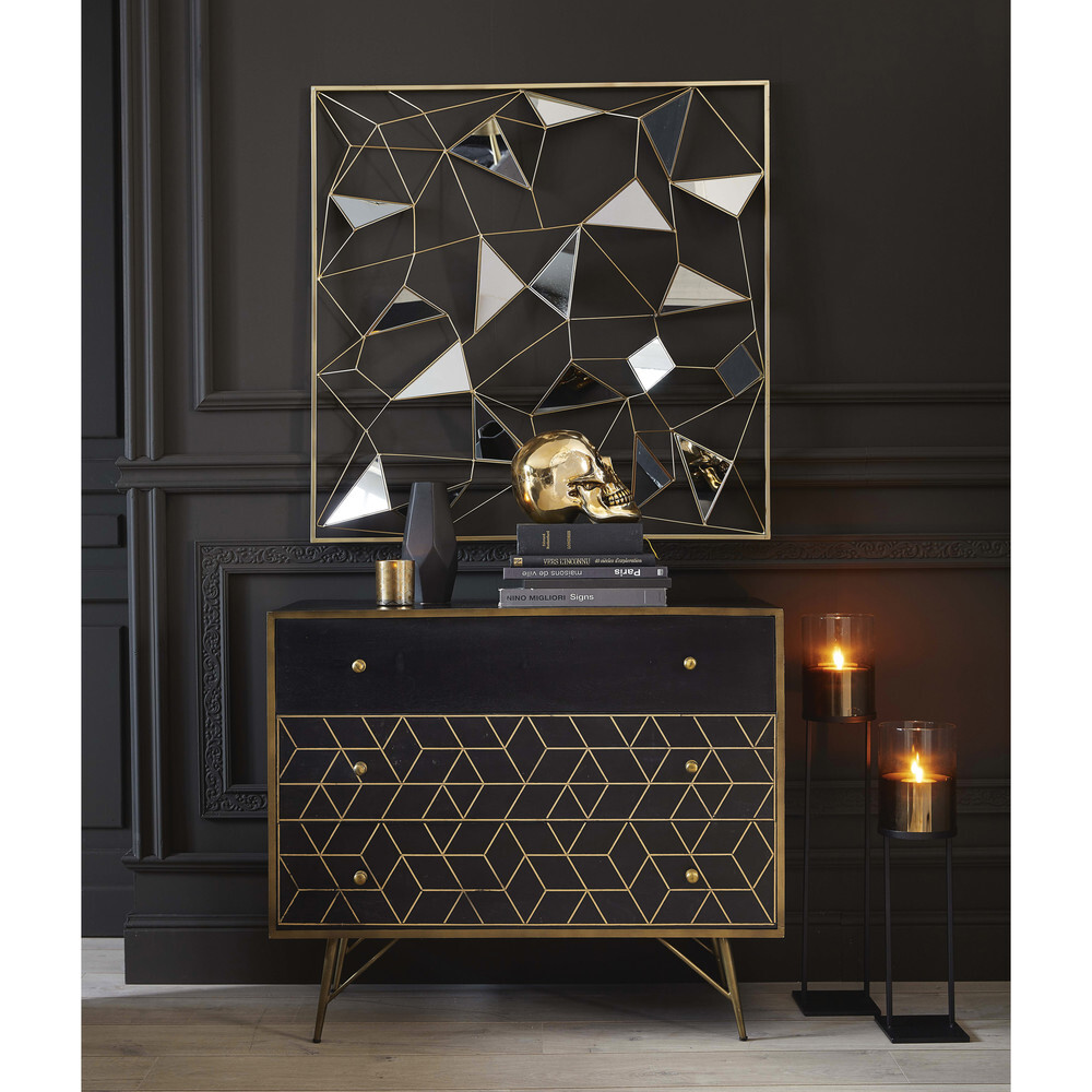 Gold Metal and Black Solid Mango Wood 3-Drawer Chest – image 6