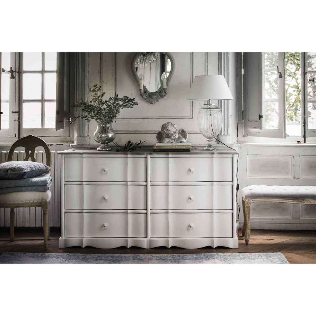 Mango wood chest of drawers, white W 153cm Medicis – image 4