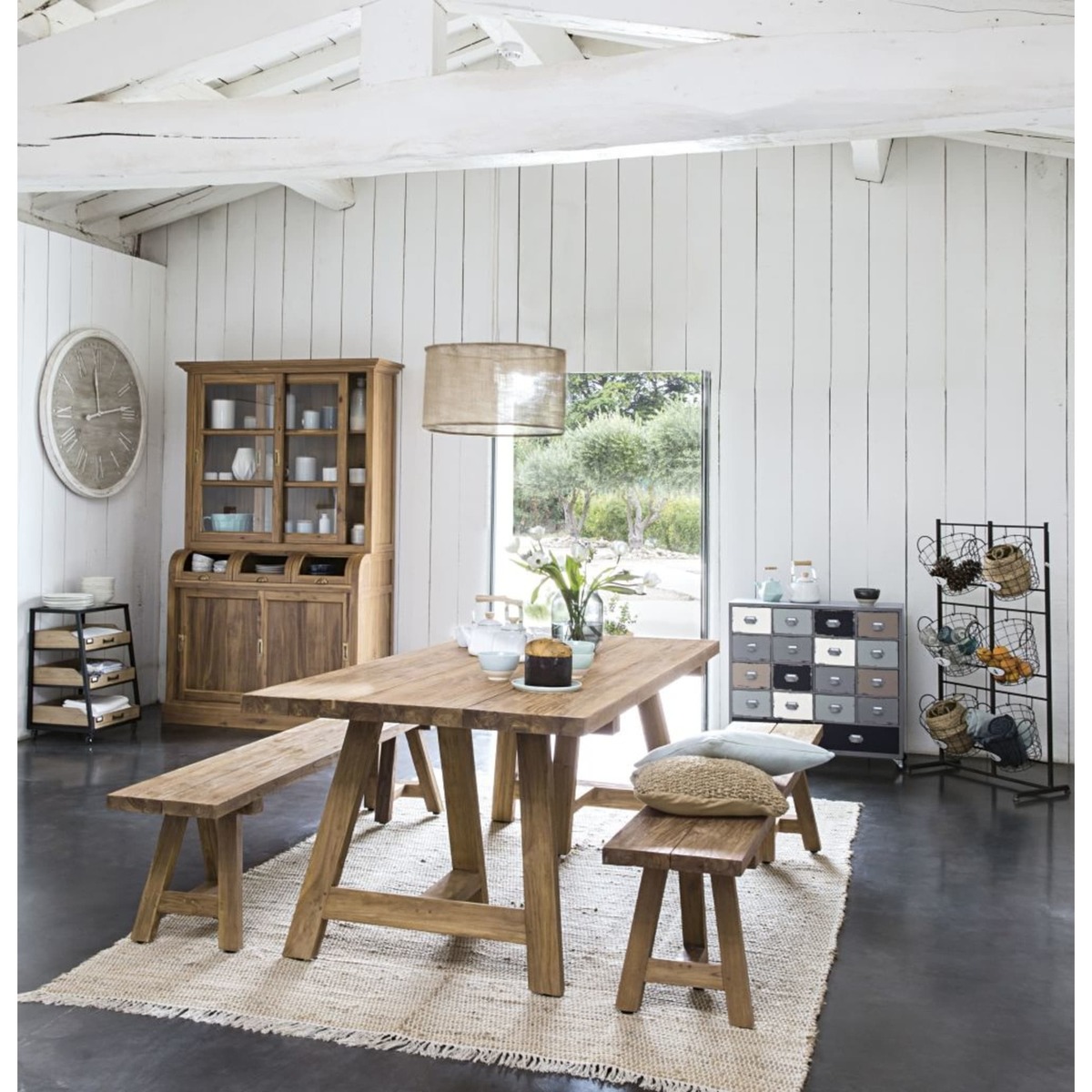Wooden cabinet on castors in grey W 85cm Odéon – image 3