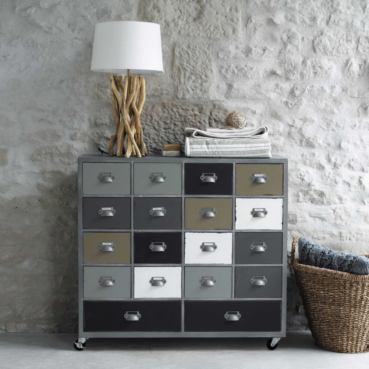 Wooden cabinet on castors in grey W 85cm Odéon – image 4