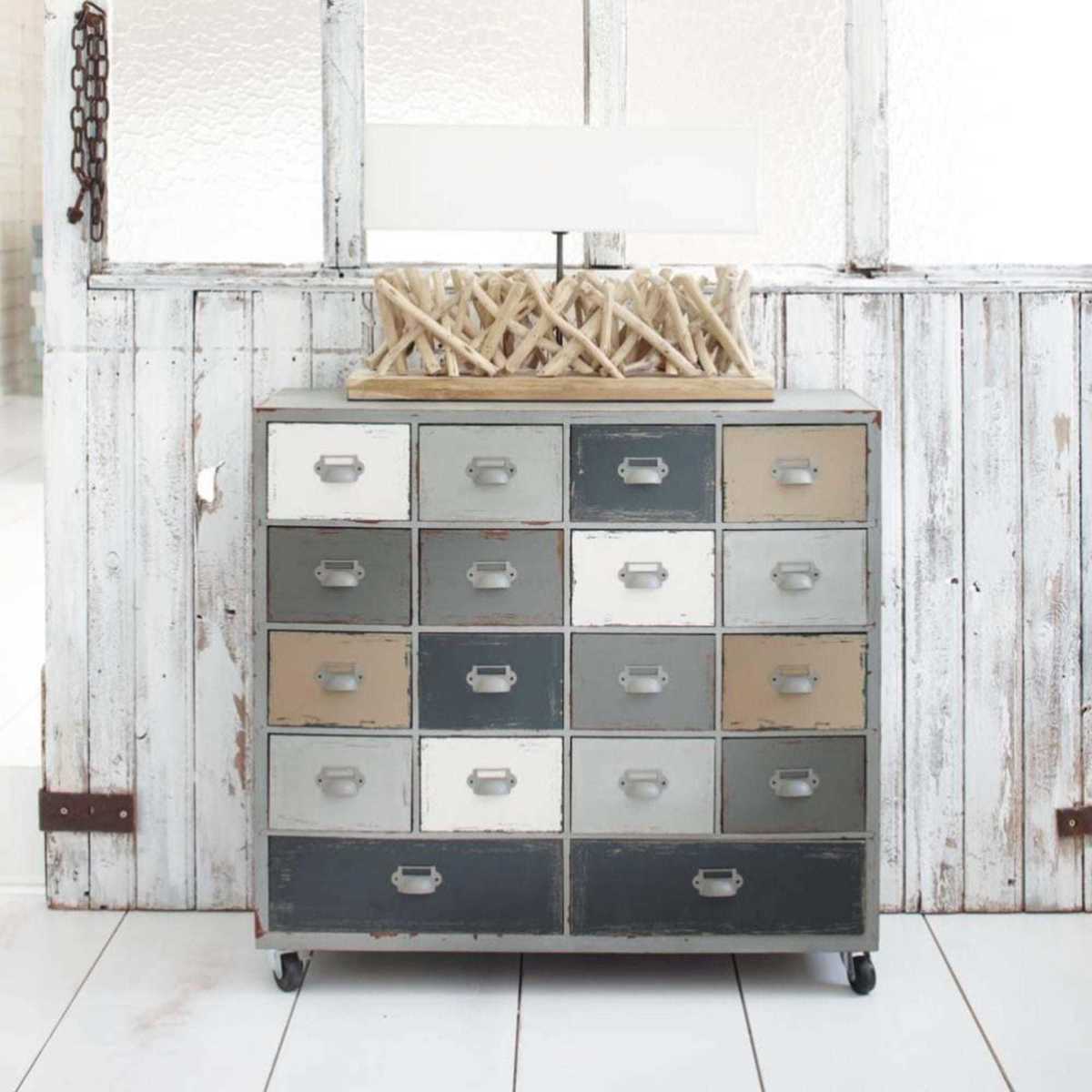 Wooden cabinet on castors in grey W 85cm Odéon – image 6