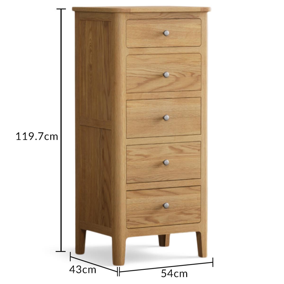 Loxton Solid Oak 5 Drawer Tallboy – image 8
