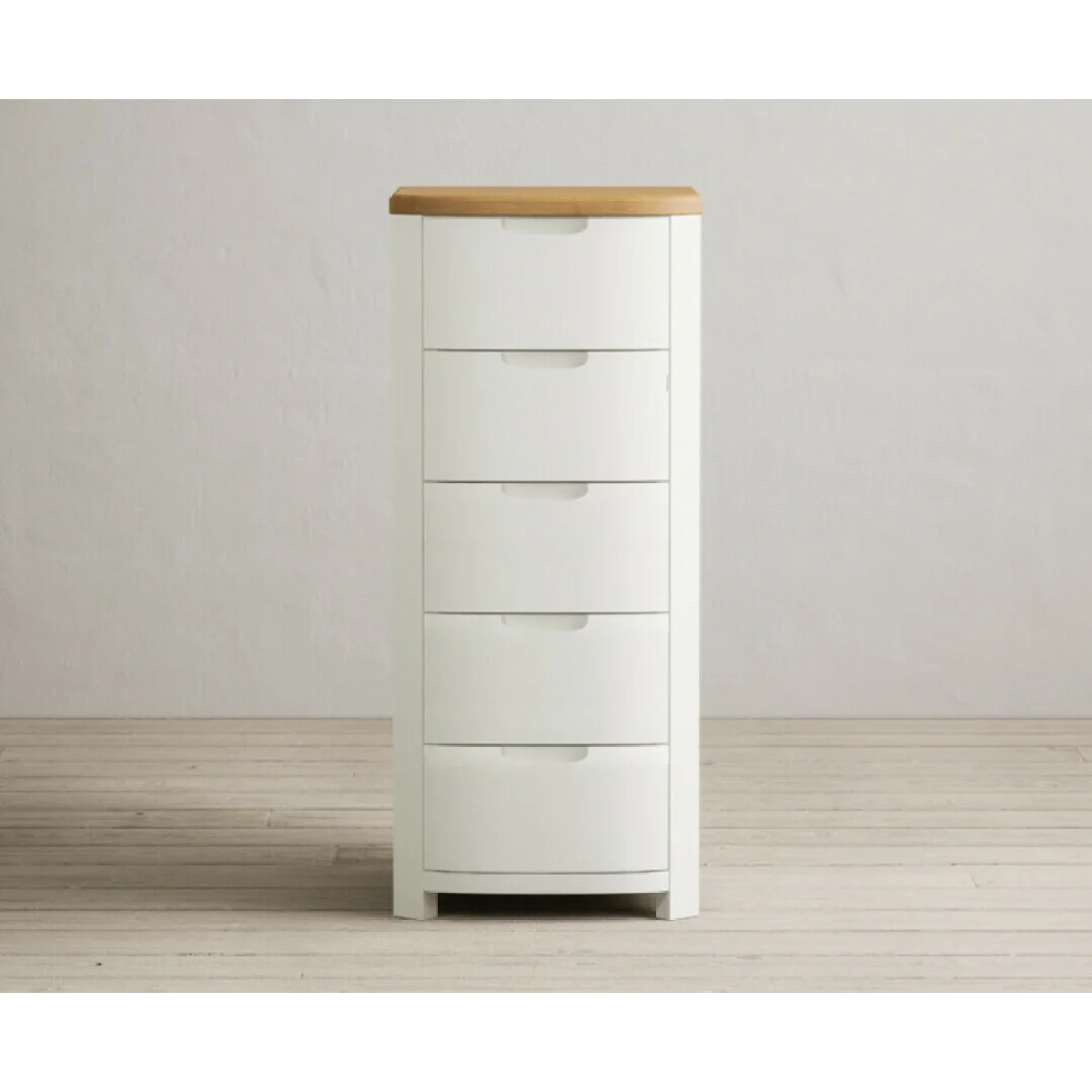 Bradwell Oak and Signal White Painted 5 Drawer Tallboy – image 4