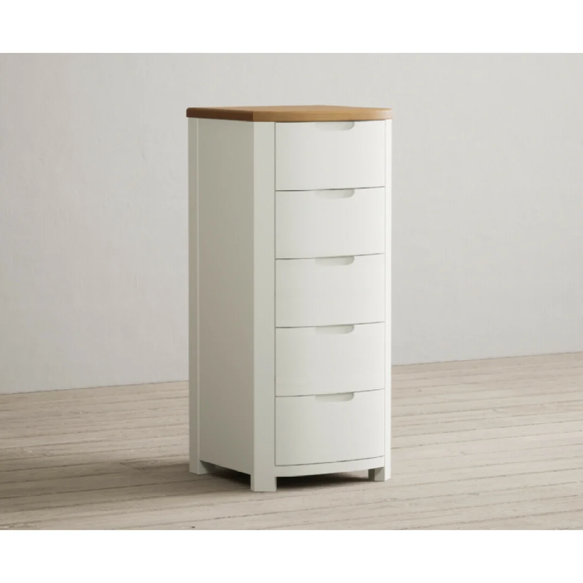 Bradwell Oak and Signal White Painted 5 Drawer Tallboy – image 5