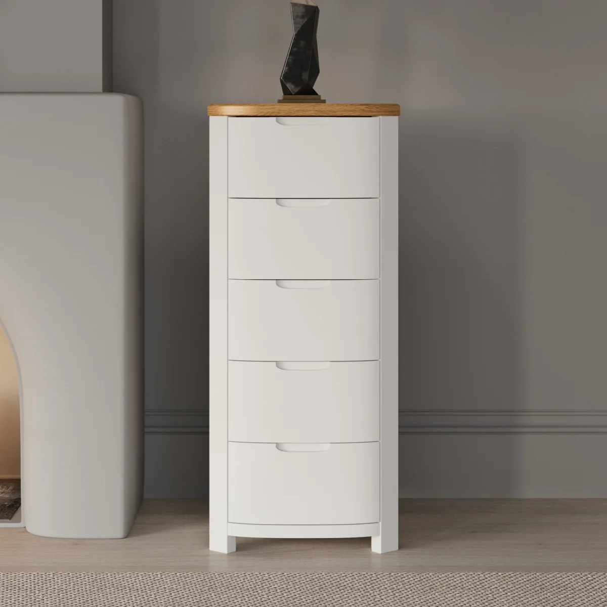 Bradwell Oak and Signal White Painted 5 Drawer Tallboy – image 1