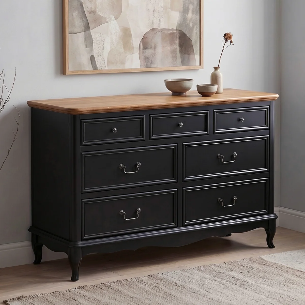 Chateau Noir Oak and Black Painted Wide Chest of Drawers – image 2
