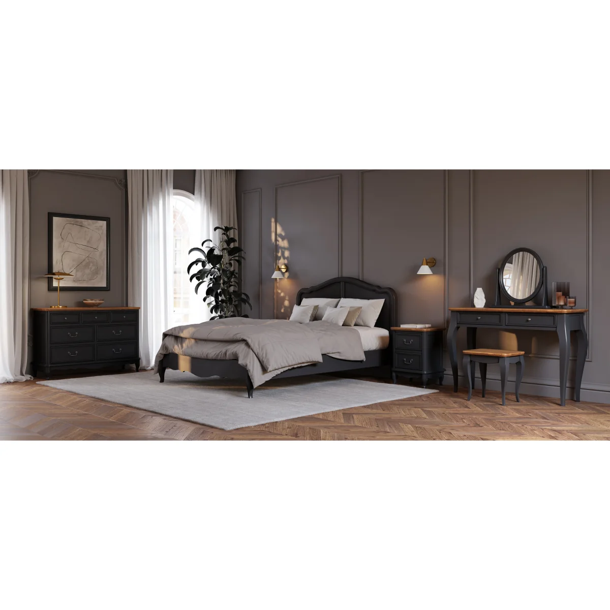 Chateau Noir Oak and Black Painted Wide Chest of Drawers – image 14