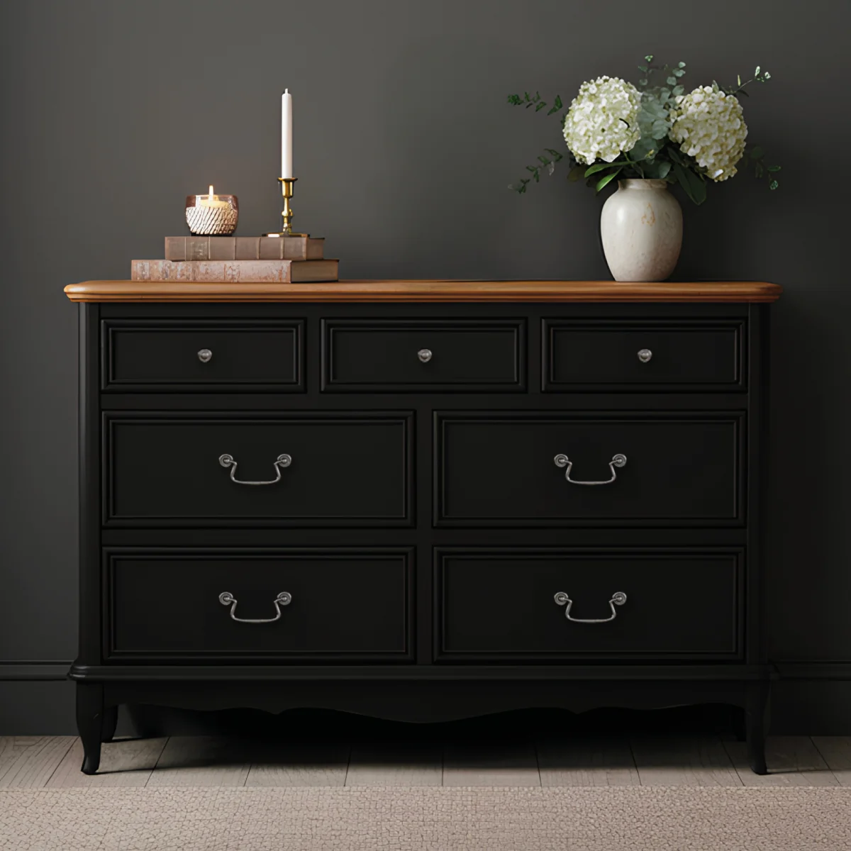 Chateau Noir Oak and Black Painted Wide Chest of Drawers – image 3