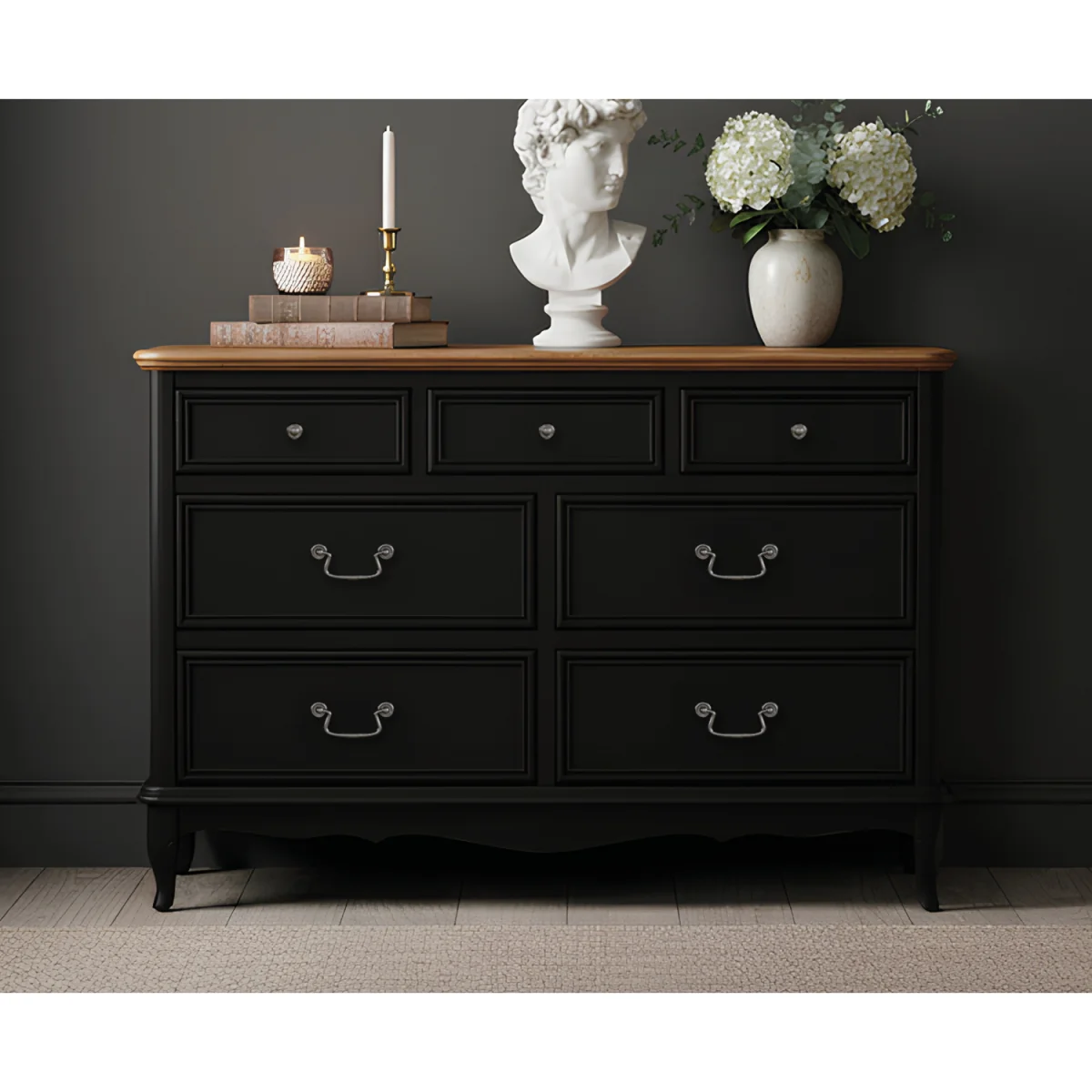Chateau Noir Oak and Black Painted Wide Chest of Drawers – image 4