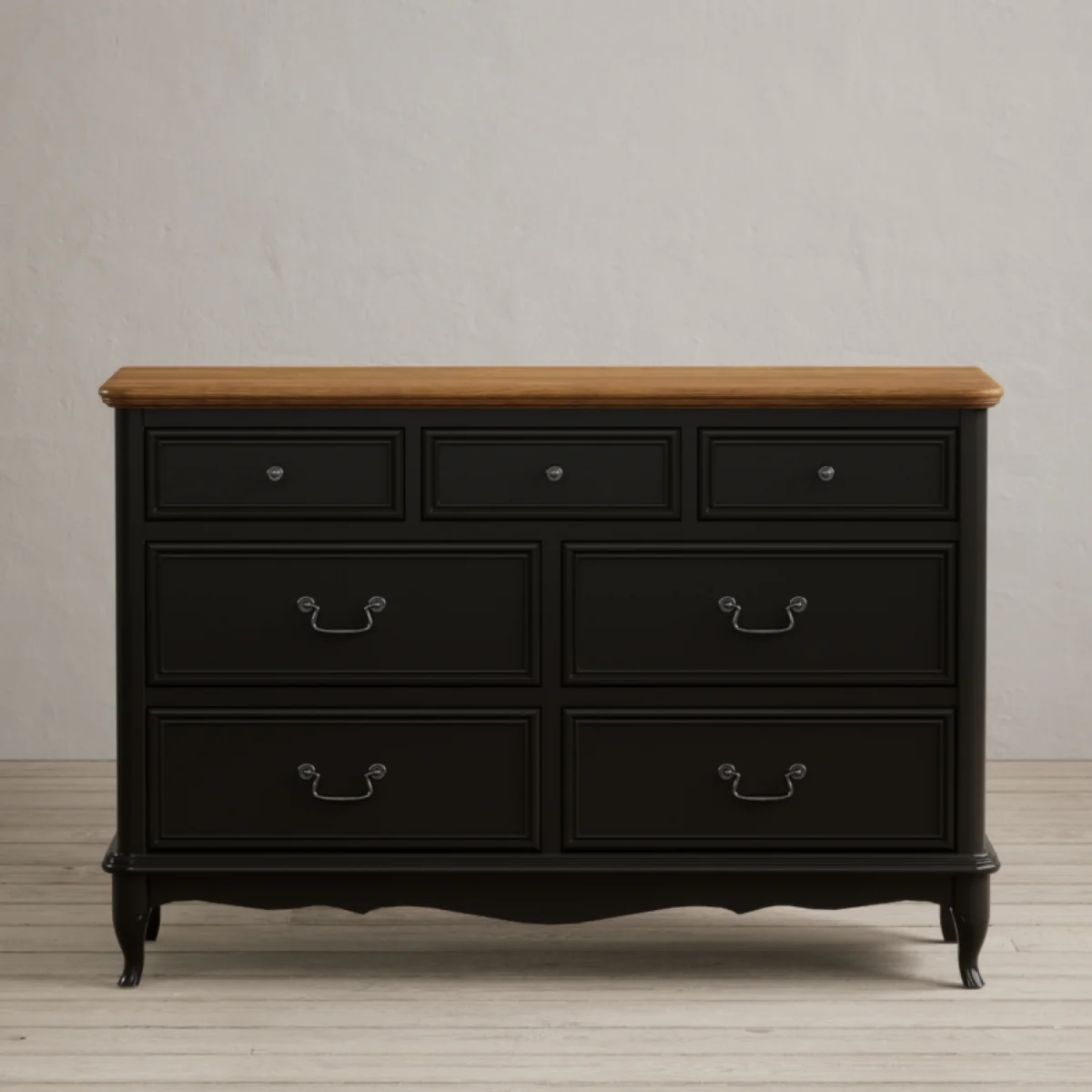 Chateau Noir Oak and Black Painted Wide Chest of Drawers – image 1