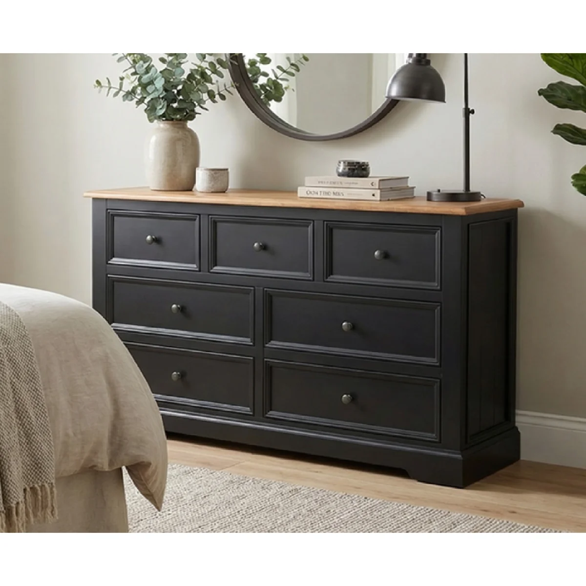 Charlton Oak and Black Painted Wide Chest Of Drawers – image 3
