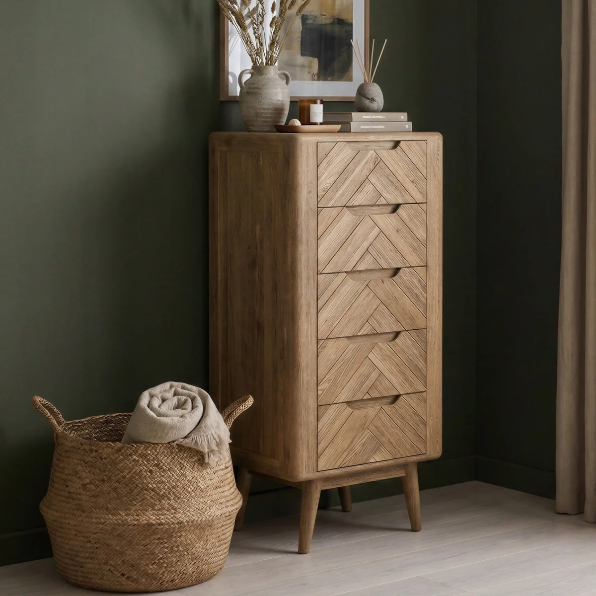 Parven Solid Oak 5 Drawer Tallboy Chest – image 2