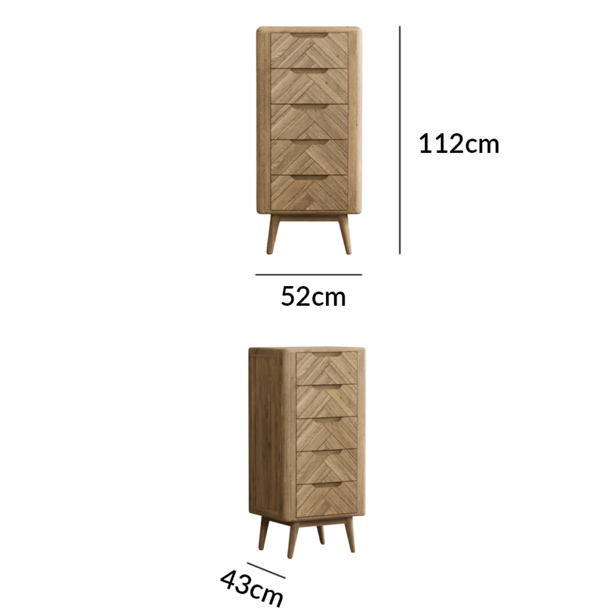 Parven Solid Oak 5 Drawer Tallboy Chest – image 10