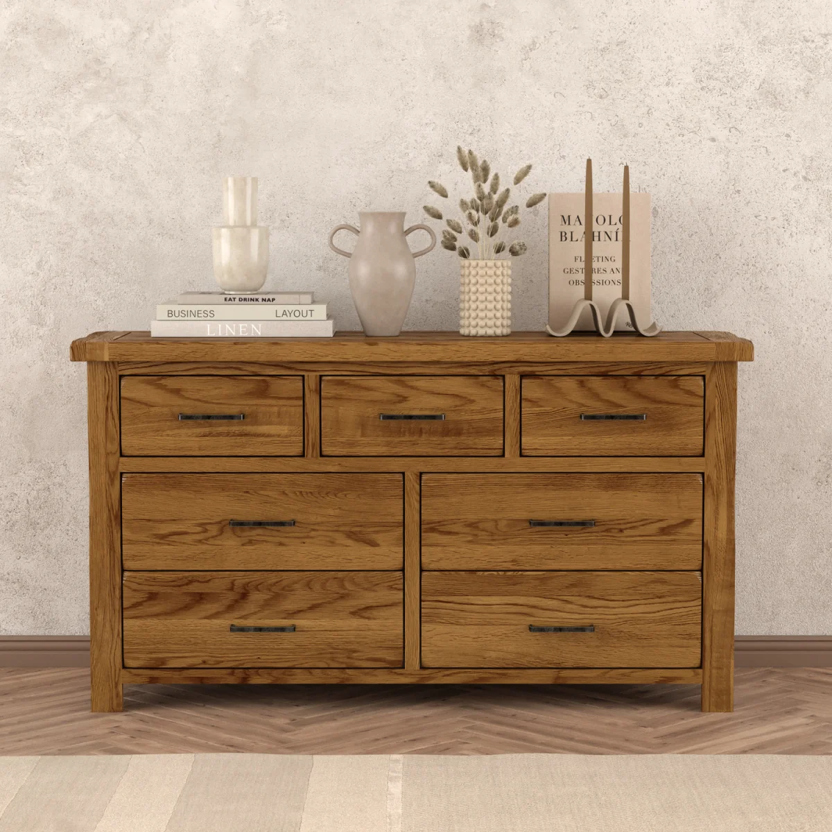Harrogate Rustic Solid Oak Wide Chest Of Drawers – image 2