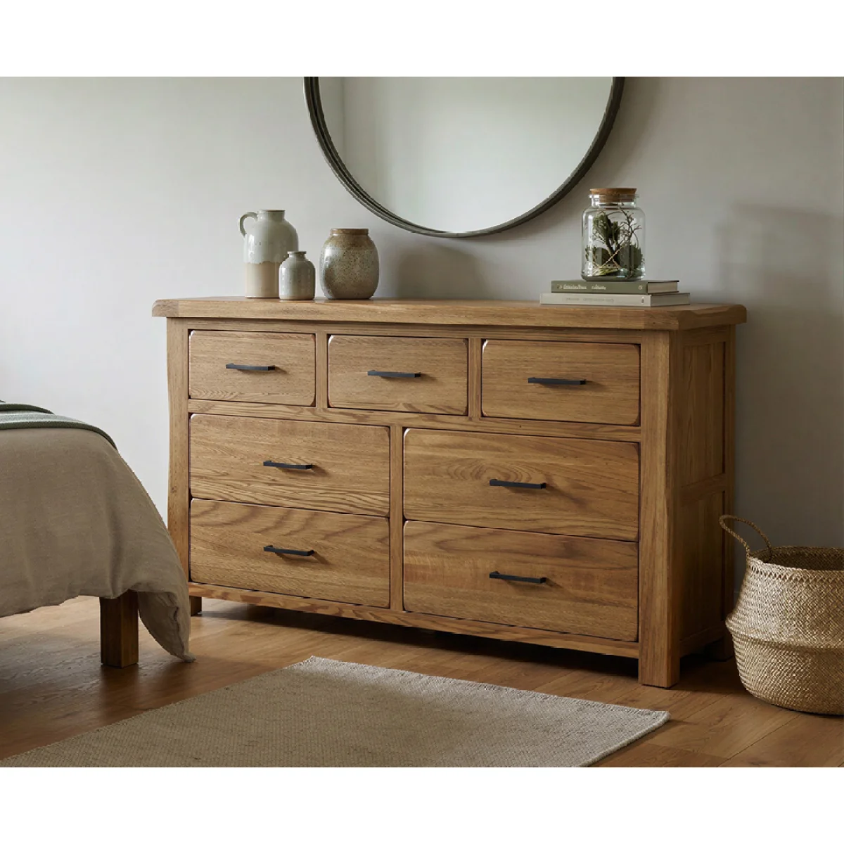 Harrogate Rustic Solid Oak Wide Chest Of Drawers – image 3