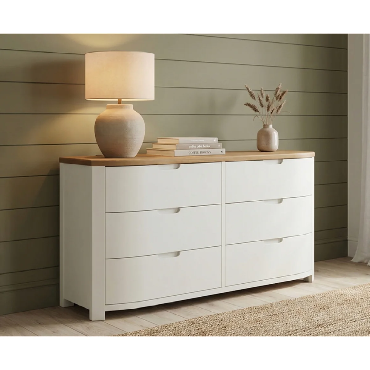 Bradwell Oak and Signal White Painted Wide Chest of Drawers – image 3