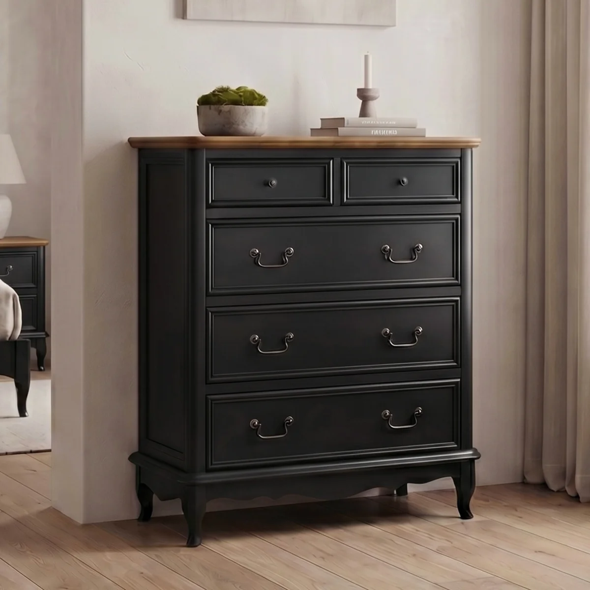 Chateau Noir Oak and Black Painted 2 Over 3 Chest of Drawers – image 2