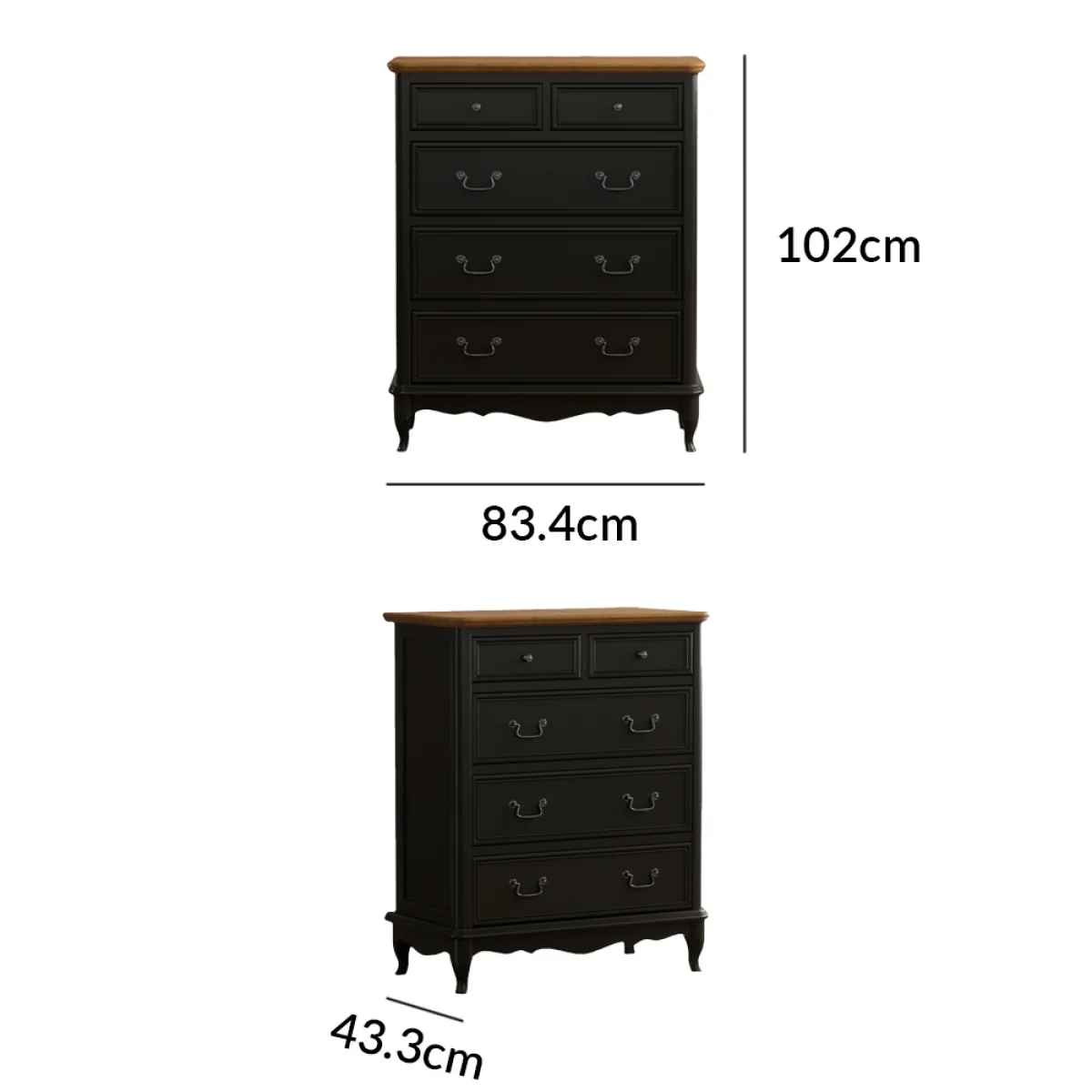 Chateau Noir Oak and Black Painted 2 Over 3 Chest of Drawers – image 11
