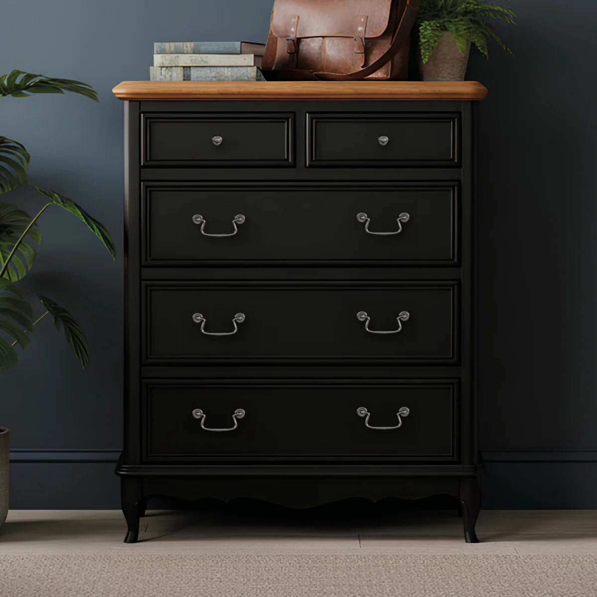 Chateau Noir Oak and Black Painted 2 Over 3 Chest of Drawers – image 3