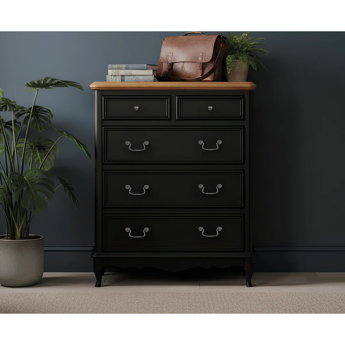 Chateau Noir Oak and Black Painted 2 Over 3 Chest of Drawers – image 4