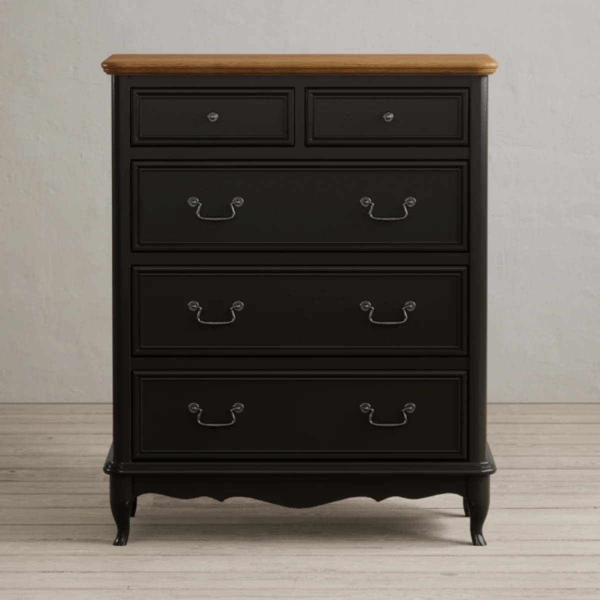 Chateau Noir Oak and Black Painted 2 Over 3 Chest of Drawers – image 1