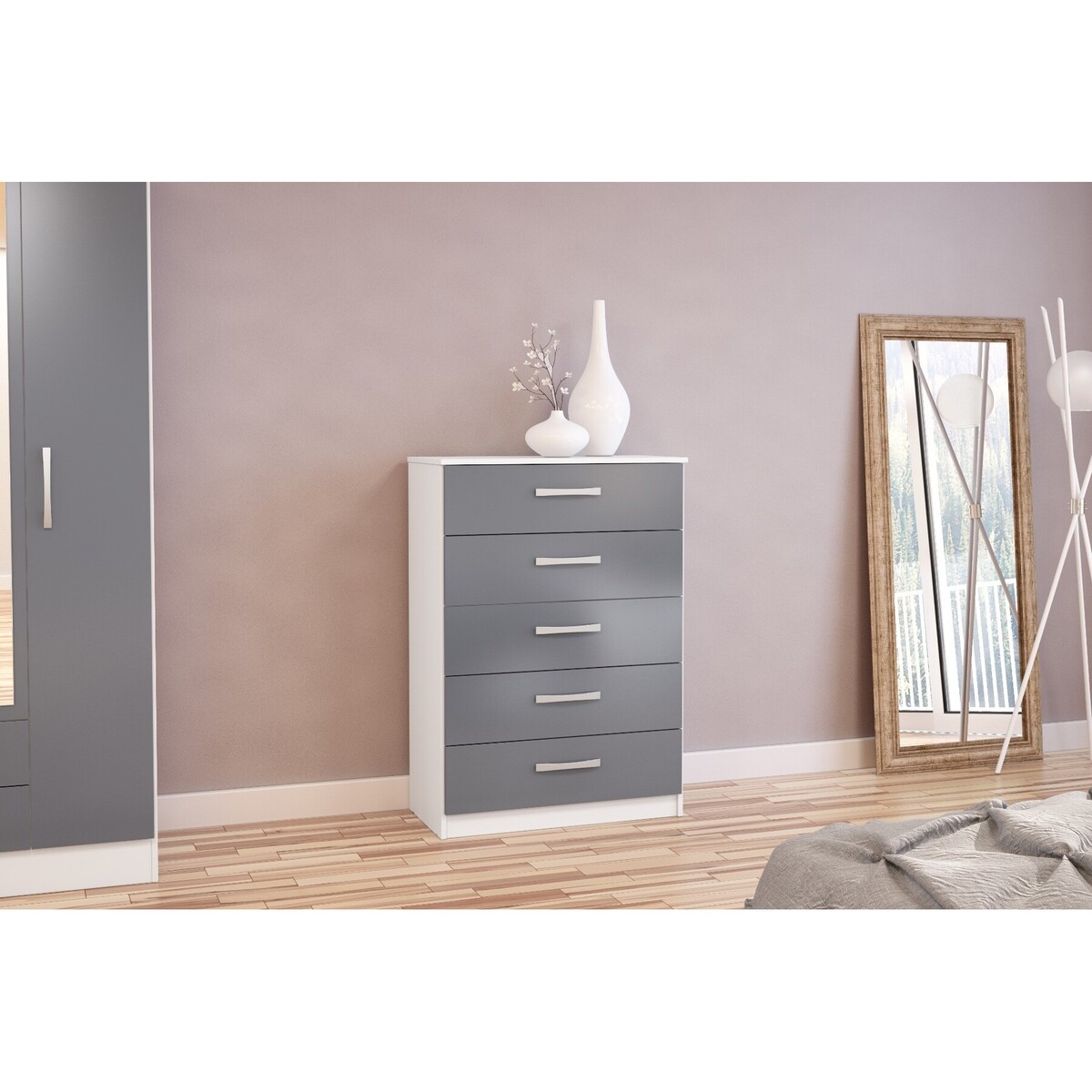 Adalee White & Grey 5 Drawer Chest – image 2