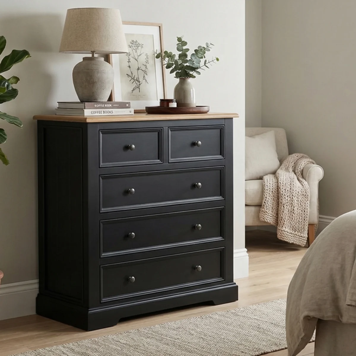 Charlton Oak and Black Painted 2 Over 3 Chest of Drawers – image 2