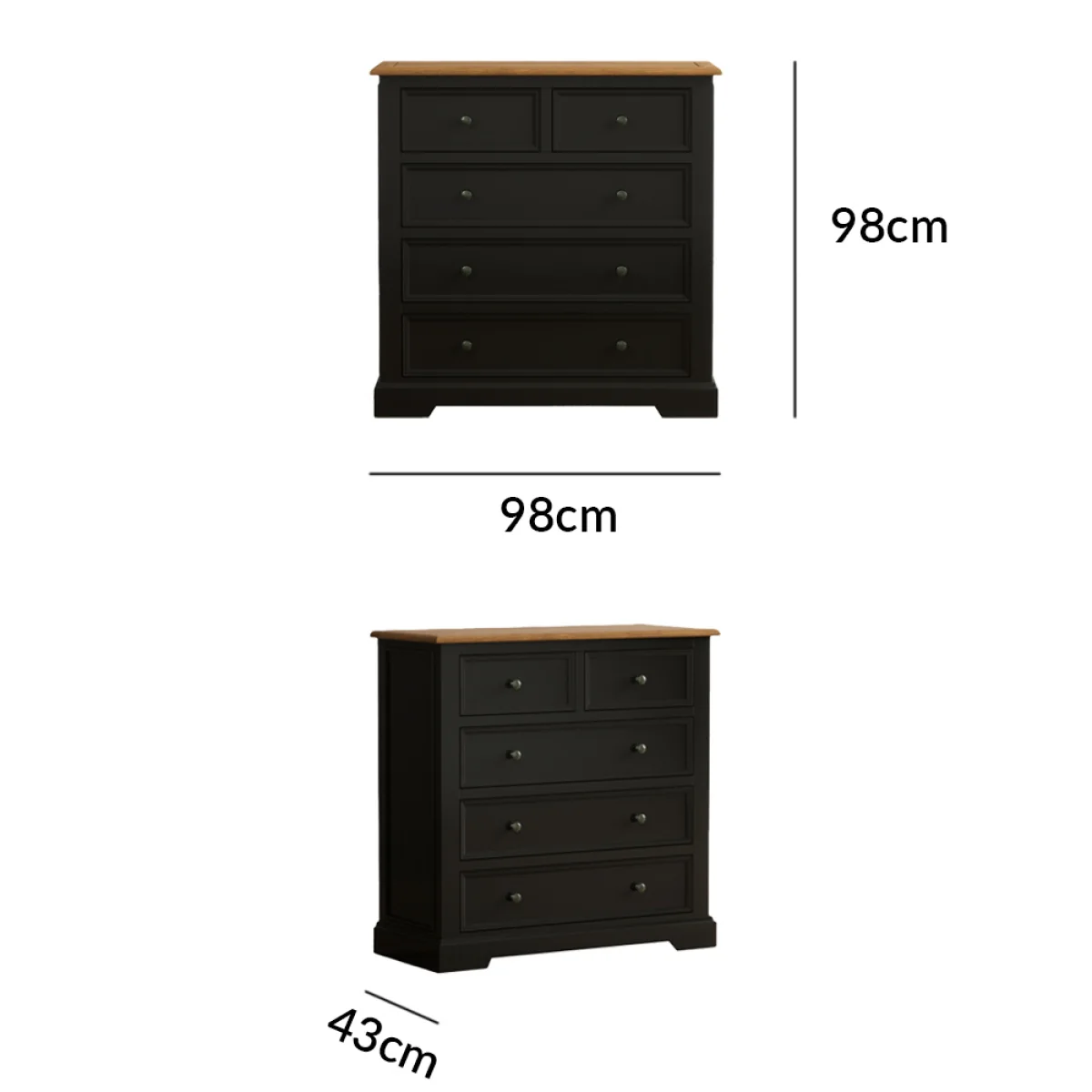 Charlton Oak and Black Painted 2 Over 3 Chest of Drawers – image 11