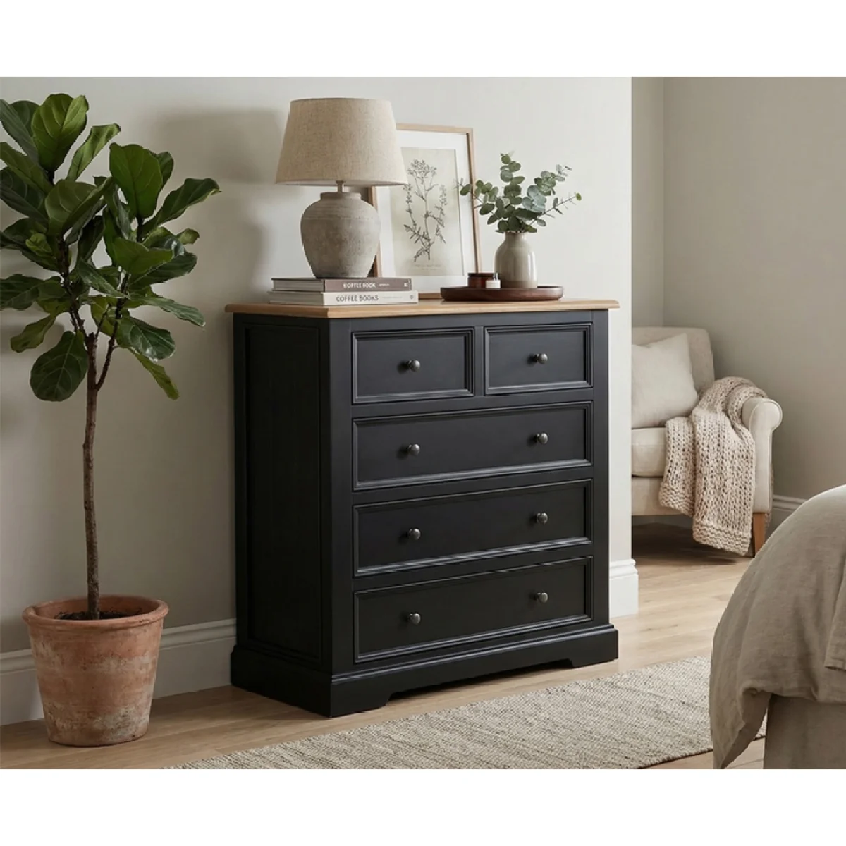 Charlton Oak and Black Painted 2 Over 3 Chest of Drawers – image 3