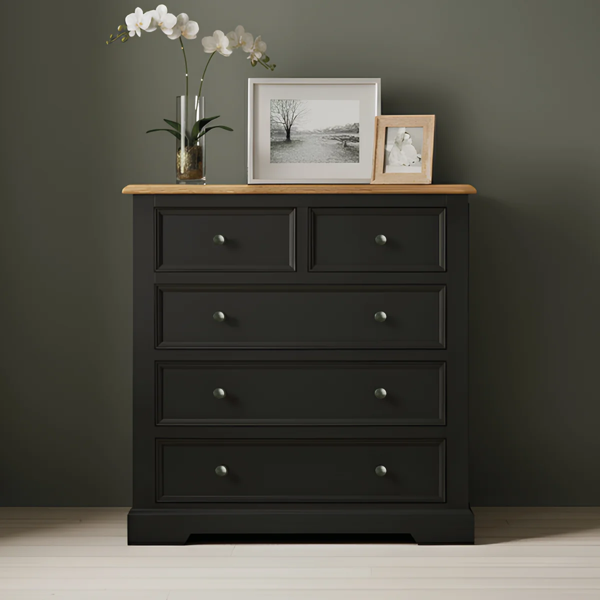 Charlton Oak and Black Painted 2 Over 3 Chest of Drawers – image 1