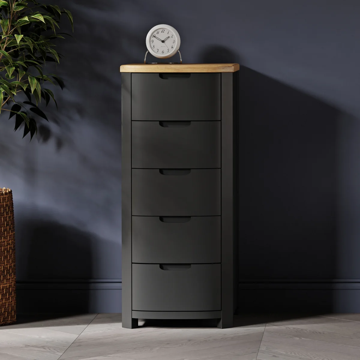 Bradwell Oak and Charcoal Painted 5 Drawer Tallboy – image 3