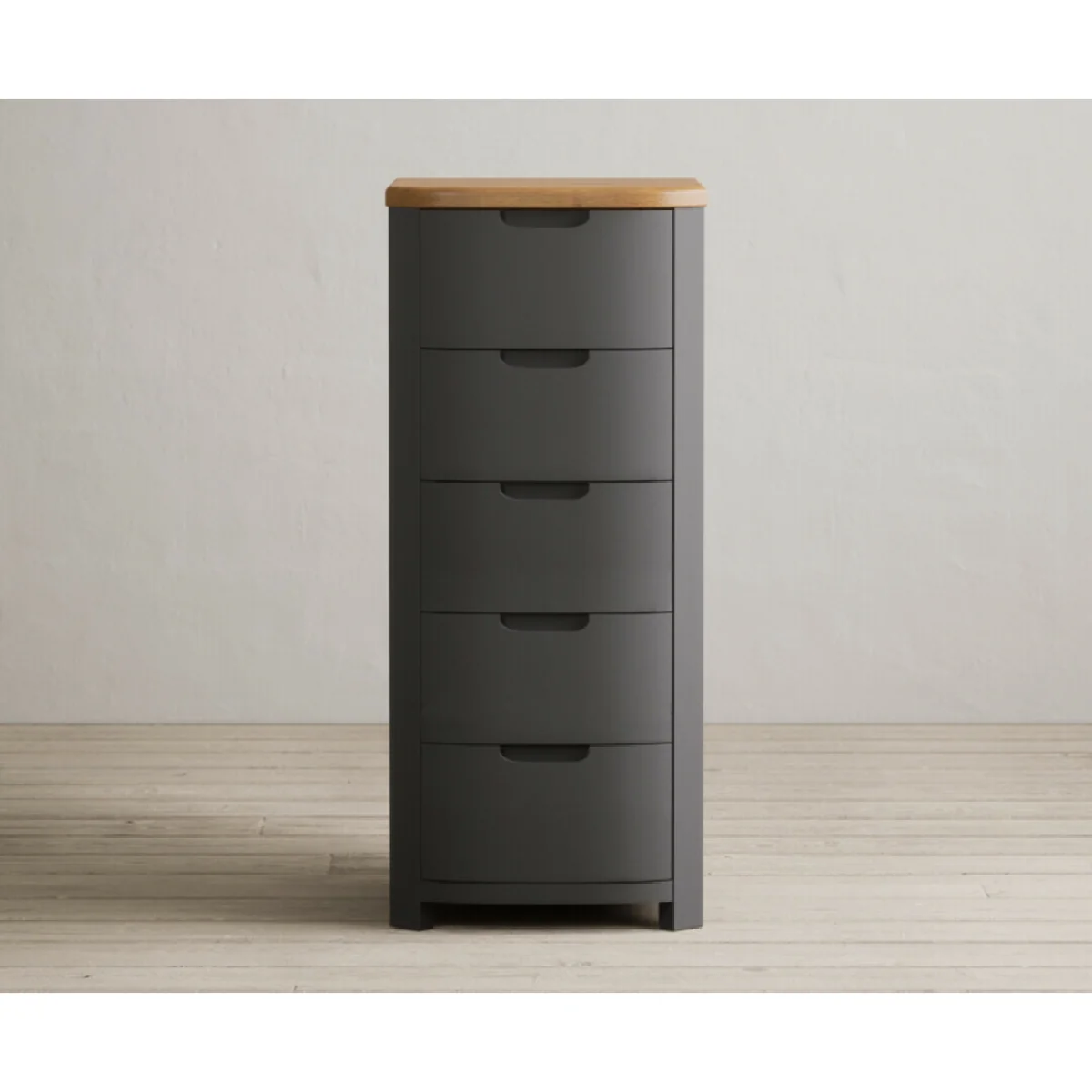 Bradwell Oak and Charcoal Painted 5 Drawer Tallboy – image 5