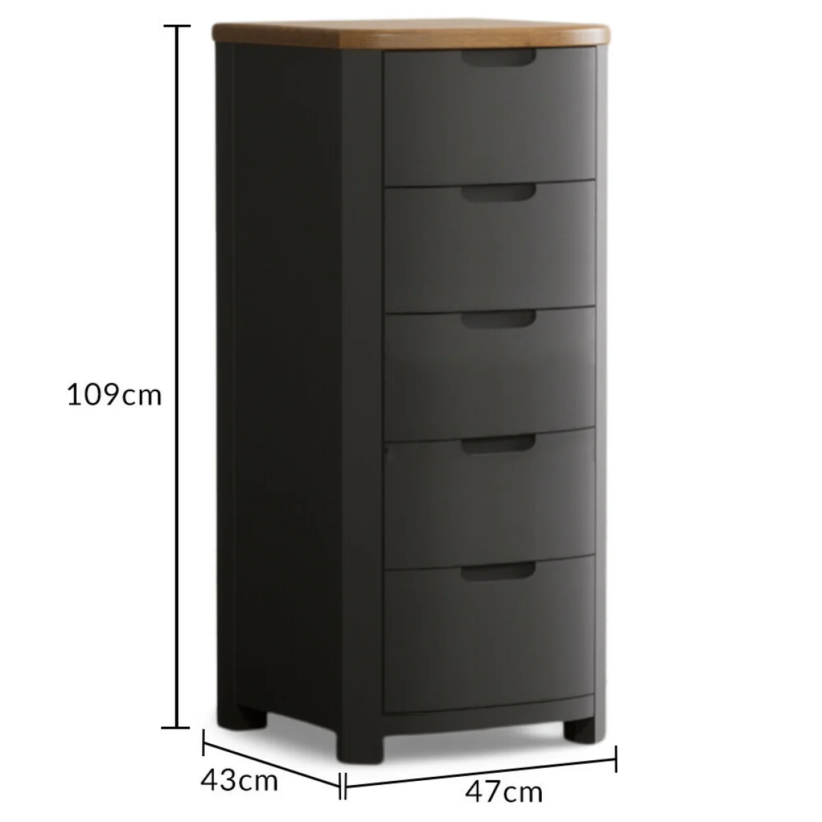 Bradwell Oak and Charcoal Painted 5 Drawer Tallboy – image 7