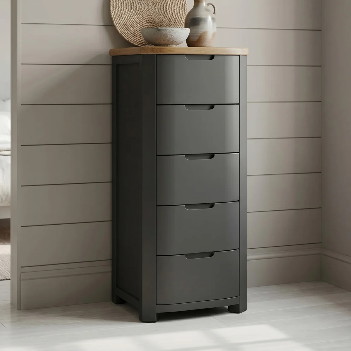 Bradwell Oak and Charcoal Painted 5 Drawer Tallboy – image 1