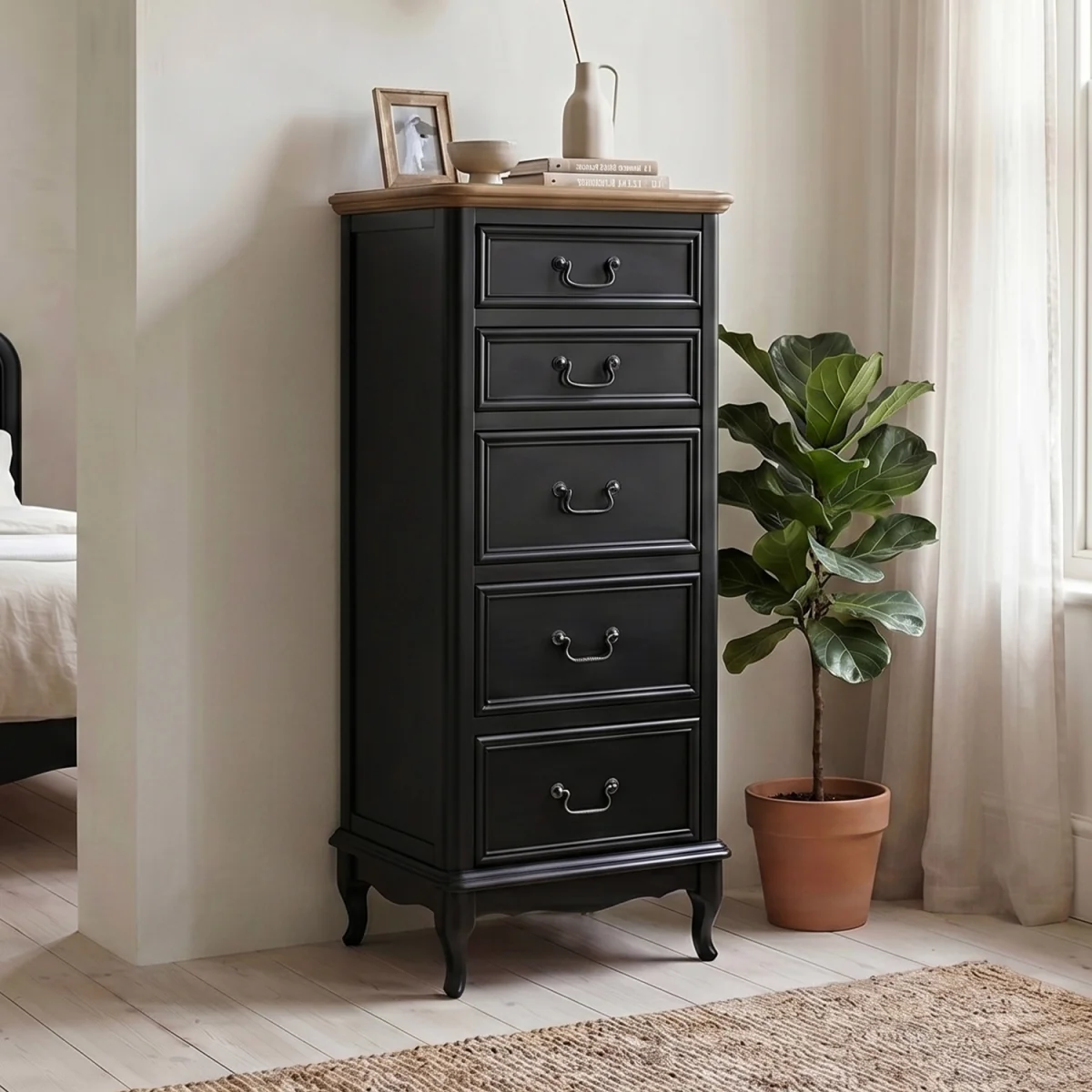 Chateau Noir Oak and Black Painted 5 Drawer Tallboy – image 2