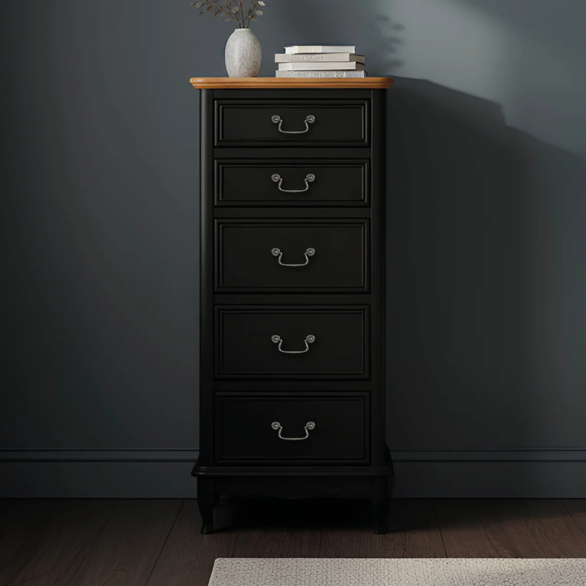 Chateau Noir Oak and Black Painted 5 Drawer Tallboy – image 3