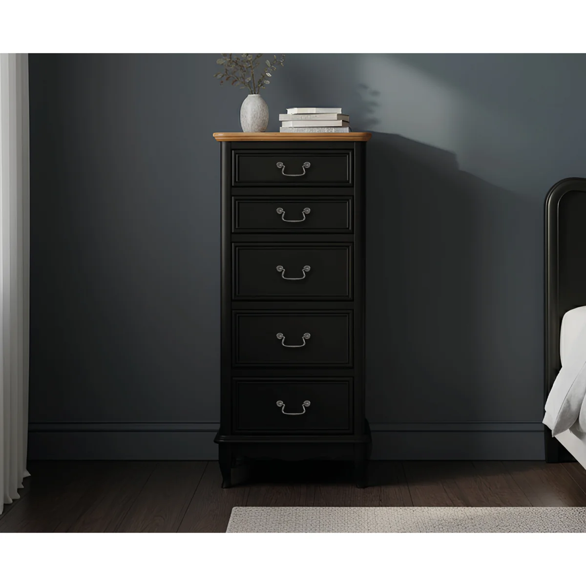 Chateau Noir Oak and Black Painted 5 Drawer Tallboy – image 4