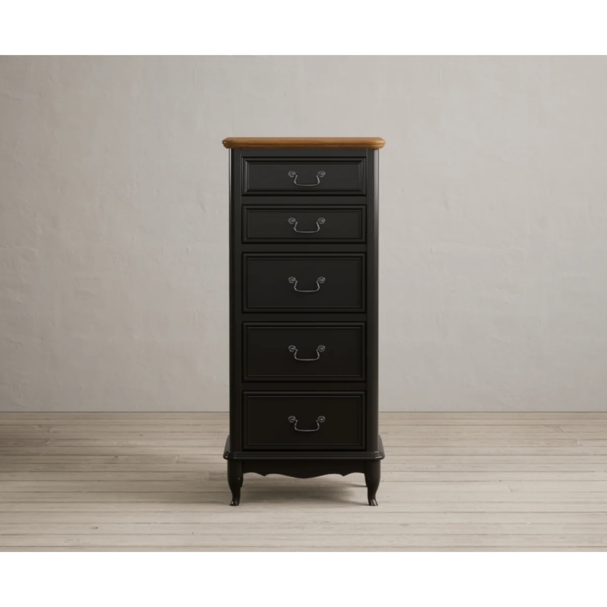 Chateau Noir Oak and Black Painted 5 Drawer Tallboy – image 5