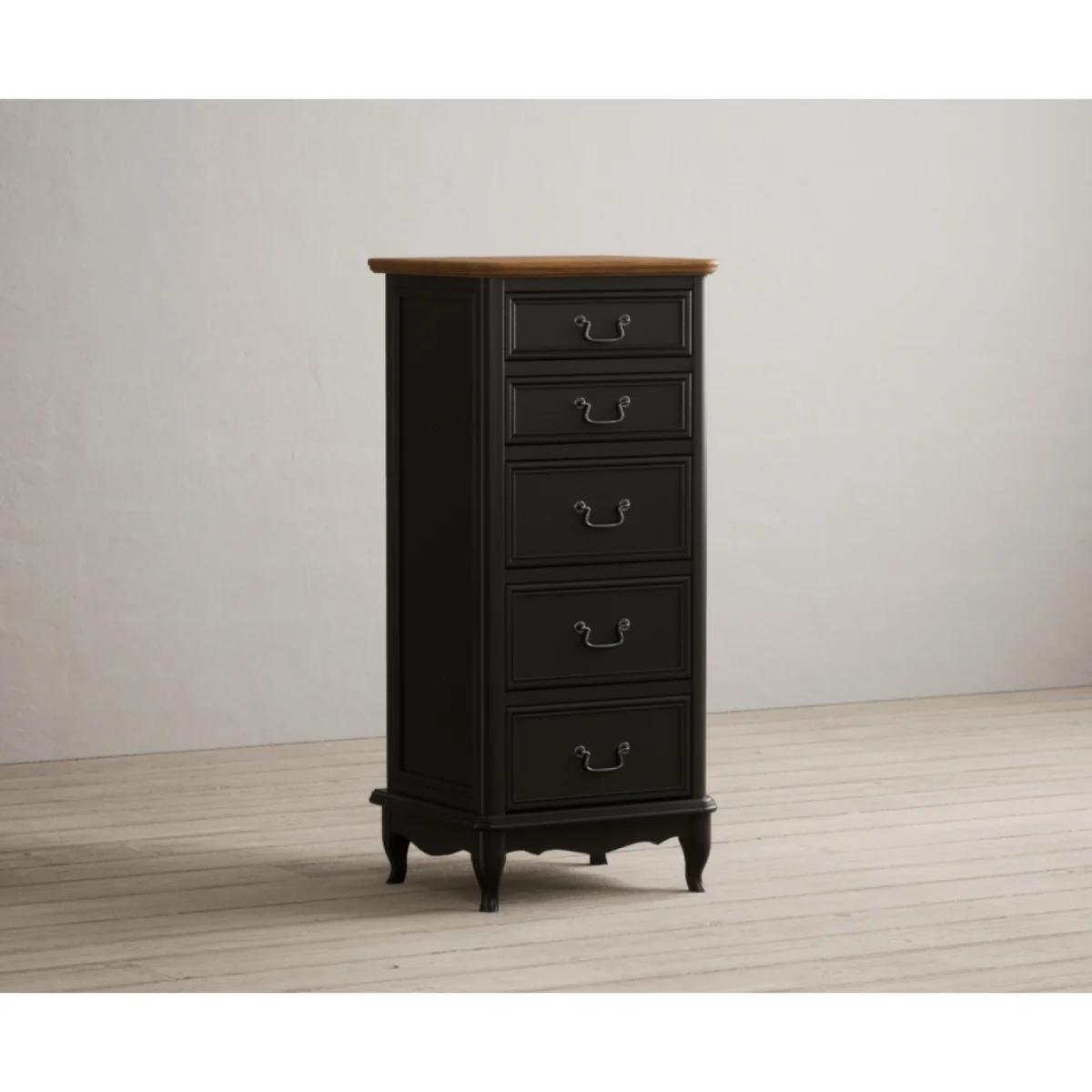 Chateau Noir Oak and Black Painted 5 Drawer Tallboy – image 6