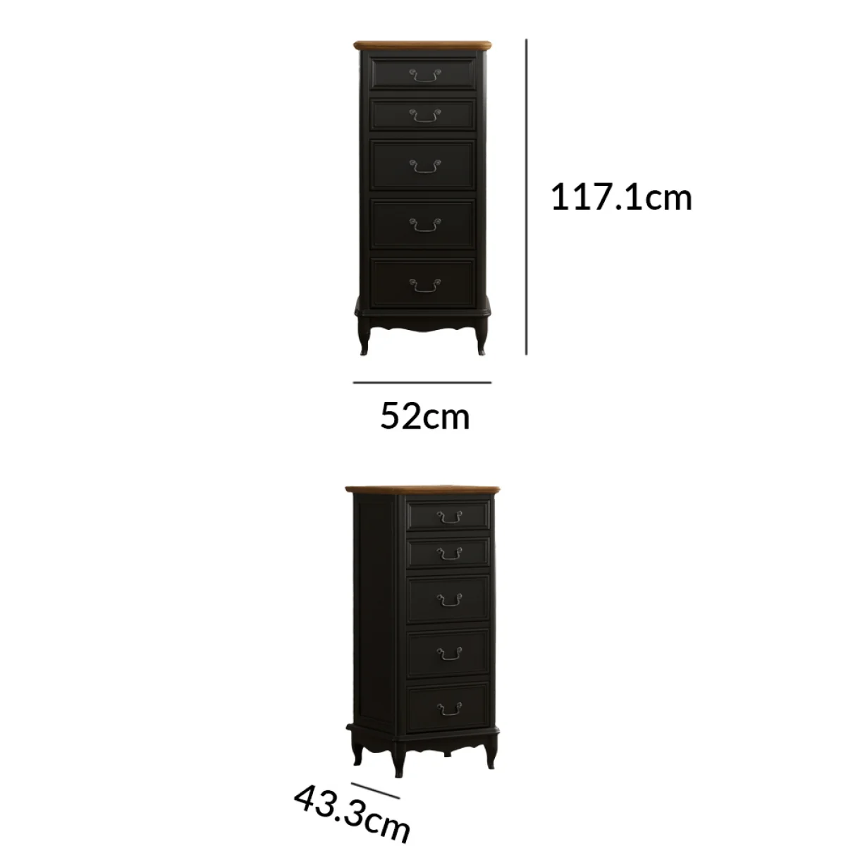 Chateau Noir Oak and Black Painted 5 Drawer Tallboy – image 10