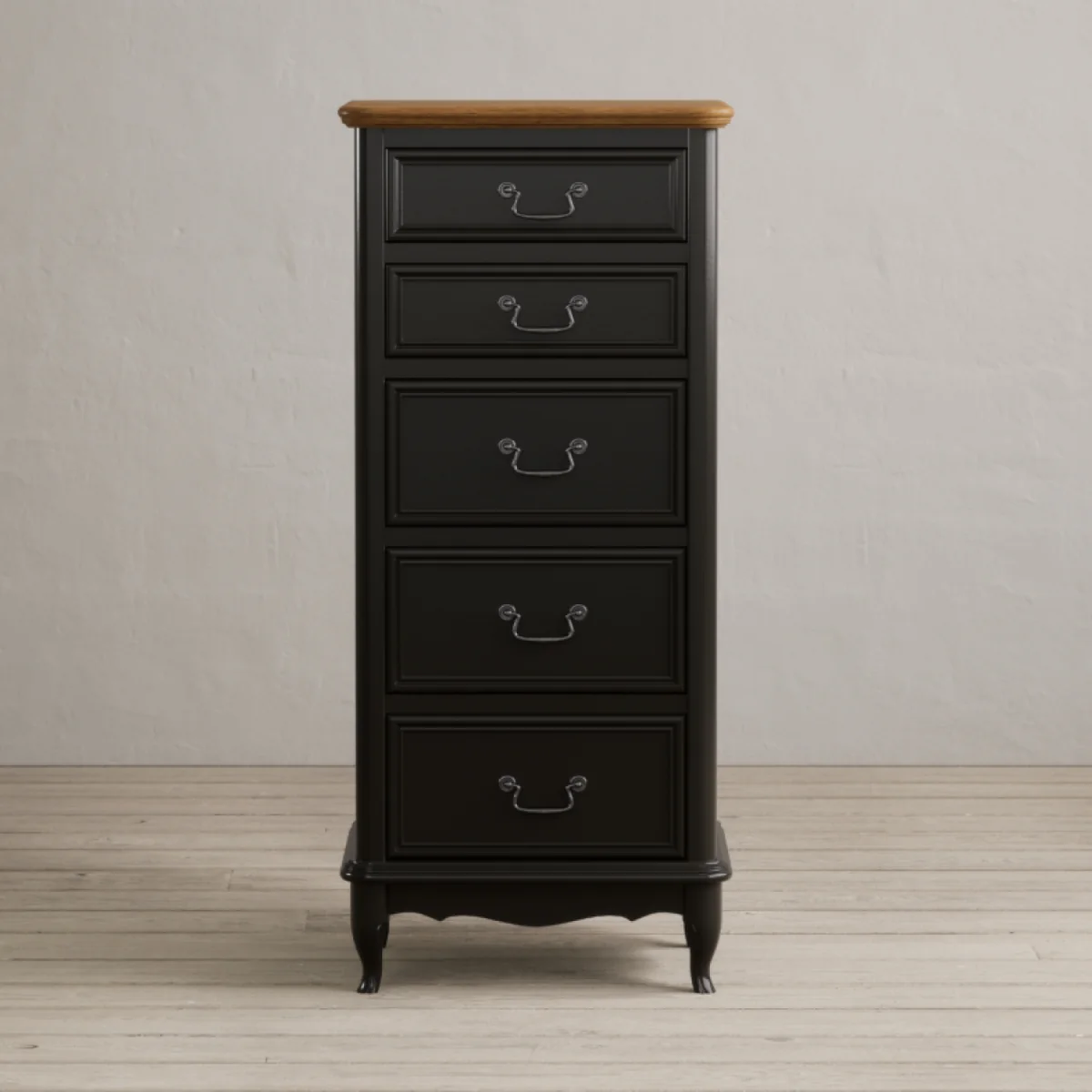 Chateau Noir Oak and Black Painted 5 Drawer Tallboy – image 1