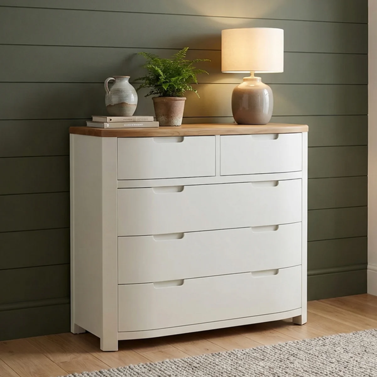 Bradwell Oak and Signal White Painted 2 Over 3 Chest of Drawers – image 2