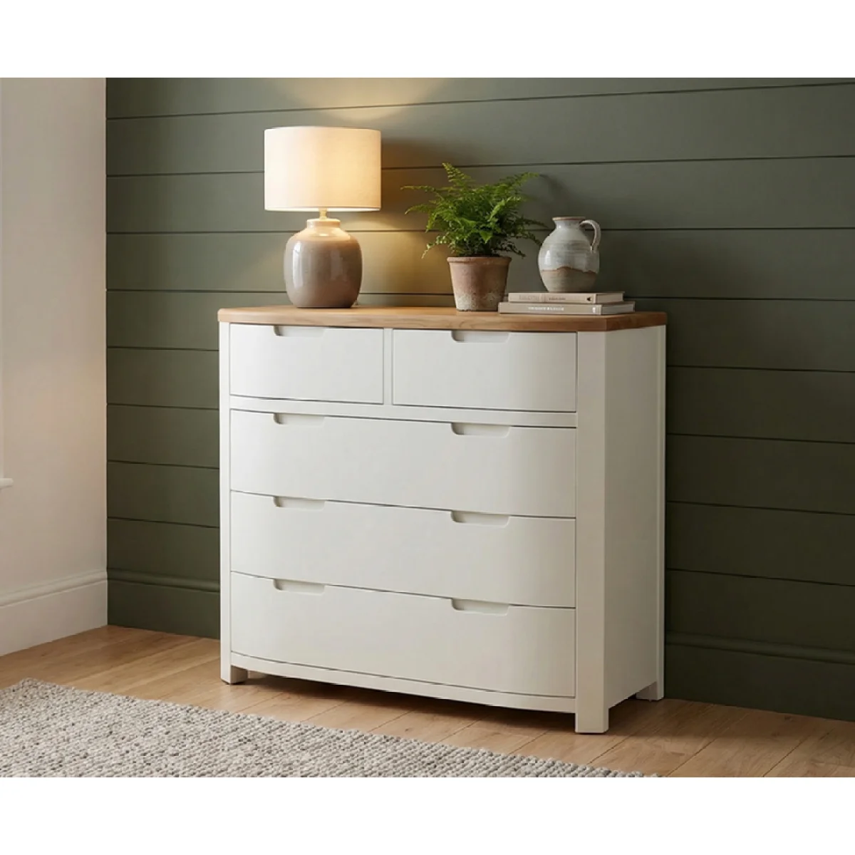 Bradwell Oak and Signal White Painted 2 Over 3 Chest of Drawers – image 3